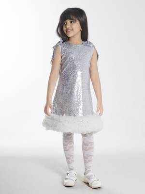 Silver sequins work net midi dress 1