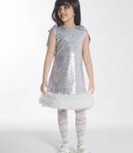 Silver sequins work net midi dress