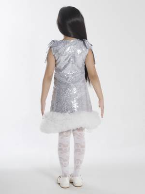 Silver sequins work net midi dress 2