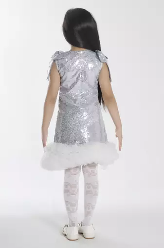 Silver sequins work net midi dress
