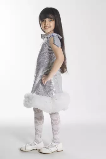 Silver sequins work net midi dress