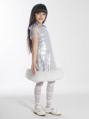 Silver sequins work net midi dress 4