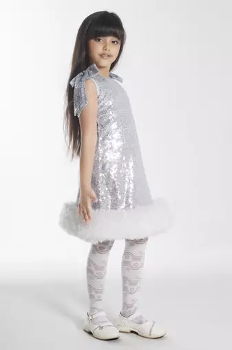 Silver sequins work net midi dress