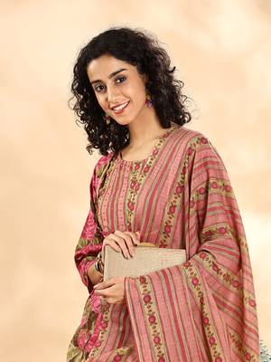  pink floral print sequins work anarkali kurta and trouser with dupatta set 6