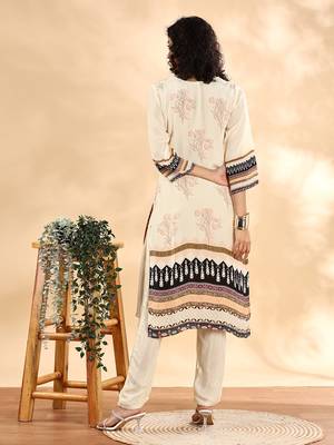  cream and black pure silk sequins work straight kurta dupatta pant set 3