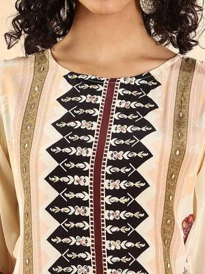  cream and black pure silk sequins work straight kurta dupatta pant set 4