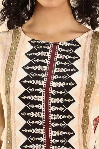  cream and black pure silk sequins work straight kurta dupatta pant set