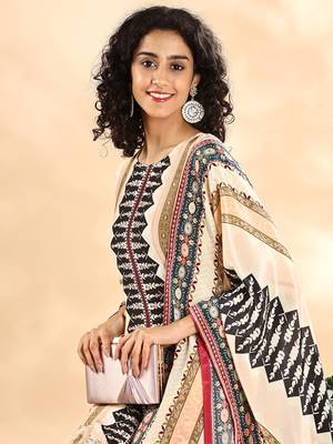  cream and black pure silk sequins work straight kurta dupatta pant set 5
