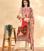  cream and pink silk crepe sequins work straight kurta dupatta pant set