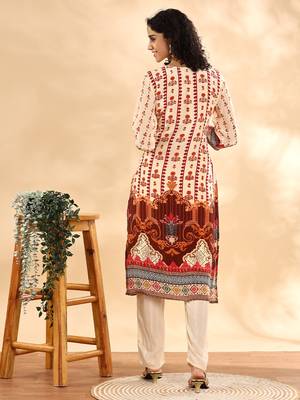  cream and pink silk crepe sequins work straight kurta dupatta pant set 3