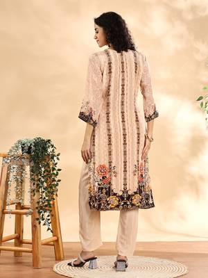  beige and brown pure silk sequins work straight kurta dupatta pant set 3