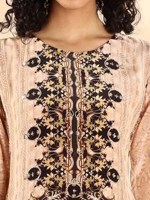  beige and brown pure silk sequins work straight kurta dupatta pant set 4