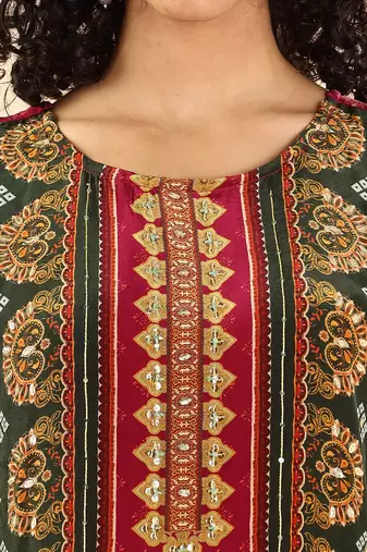  purple and green silk crepe sequins work straight kurta dupatta pant set