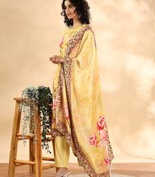  yellow silk crepe sequins work straight kurta dupatta pant set