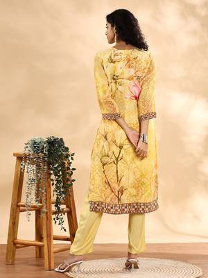  yellow silk crepe sequins work straight kurta dupatta pant set 3
