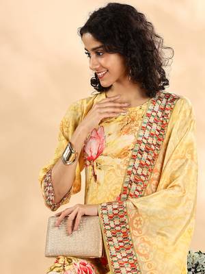  yellow silk crepe sequins work straight kurta dupatta pant set 5