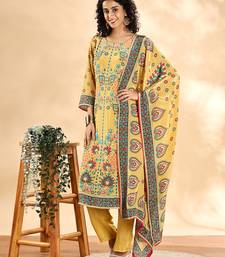  yellow silk crepe cutdana work straight kurta dupatta pant set