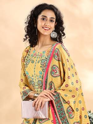  yellow silk crepe cutdana work straight kurta dupatta pant set 4