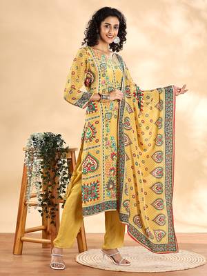  yellow silk crepe cutdana work straight kurta dupatta pant set 5