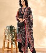  black silk crepe cutdana work straight kurta dupatta pant set
