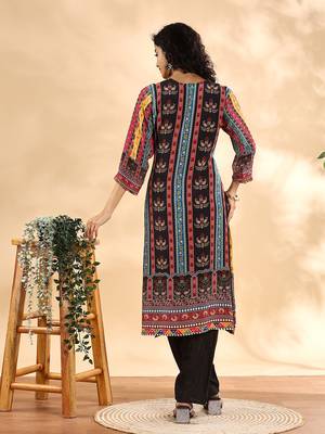  black silk crepe cutdana work straight kurta dupatta pant set 2