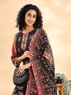  black silk crepe cutdana work straight kurta dupatta pant set 4