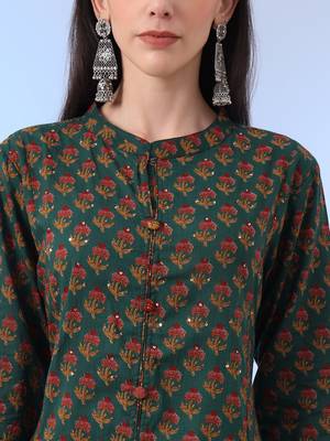  green floral a-line sequins work kurta and trouser with dupatta set 4