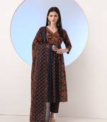  navy blue floral a-line sequins work kurta and trouser with dupatta set