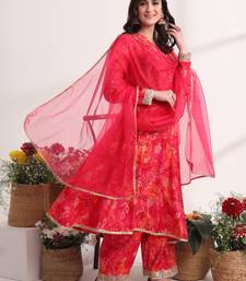  pink ethnic motifs,lace work anarkali kurta and trouser with dupatta set