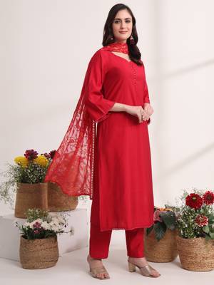  pink solid straight kurta trouser and dupatta set 2