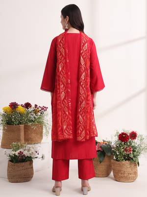  pink solid straight kurta trouser and dupatta set 3