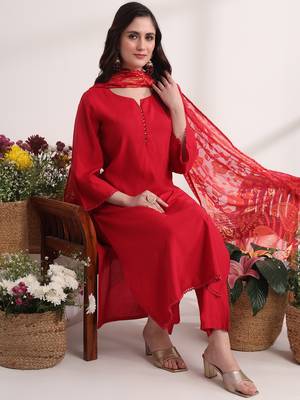  pink solid straight kurta trouser and dupatta set 5