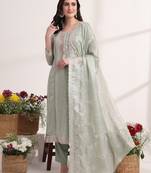  green embroidery organza straight kurta dupatta set
