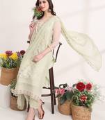  green poly chiffon embroidery straight kurta dupatta set