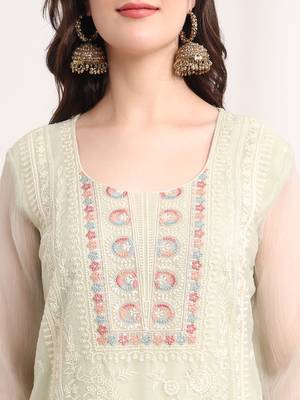  green poly chiffon embroidery straight kurta dupatta set 4