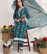 teal green floral print pakistani style kurta trouser and dupatta set