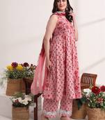  pink floral print anarkali kurta and trouser with dupatta set