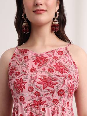  pink floral print anarkali kurta and trouser with dupatta set 3