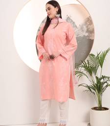 pink floral printed straight kurta trouser dupatta set