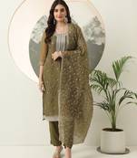  burgundy green embroidery straight kurta dupatta set