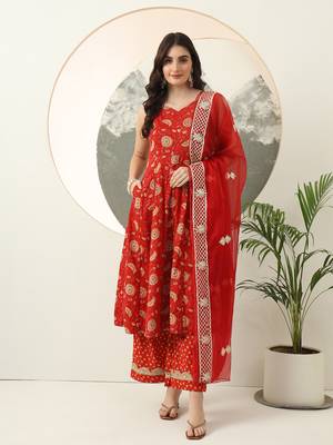  red gotta pati anarkali kurta dupatta set 1