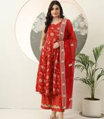  red gotta pati anarkali kurta dupatta set