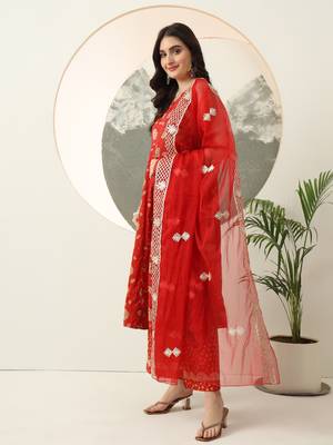  red gotta pati anarkali kurta dupatta set 2