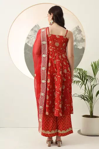  red gotta pati anarkali kurta dupatta set