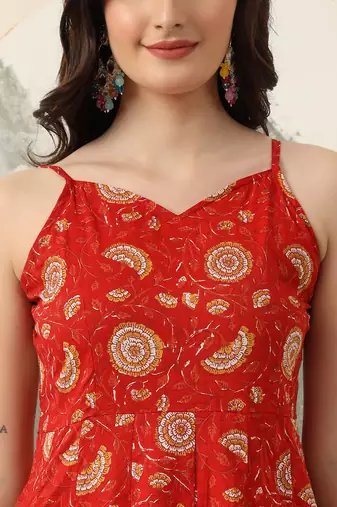  red gotta pati anarkali kurta dupatta set