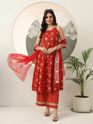  red gotta pati anarkali kurta dupatta set 5