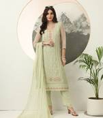  green embroidery silk blend straight kurta dupatta set