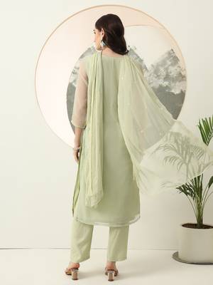  green embroidery silk blend straight kurta dupatta set 3