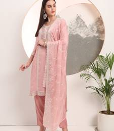  pink embroidery organza straight kurta dupatta set