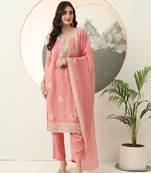  pink embroidery silk blend straight kurta dupatta set